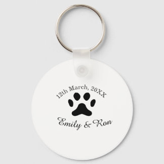 Dog paw black pet wedding couple name date romanti keychain