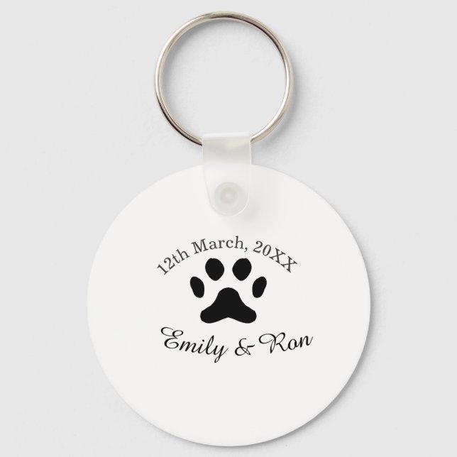 Dog paw black pet wedding couple name date romanti keychain (Front)