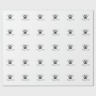 Dog paw black pet wedding couple name date romanti wrapping paper
