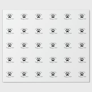 Dog paw black pet wedding couple name date romanti wrapping paper