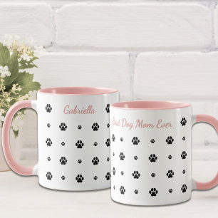 Dog Paw Blush Pink Custom Name Mug