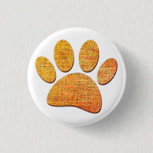 Dog Paw Burlap Aged Print 1 Inch Round Button
