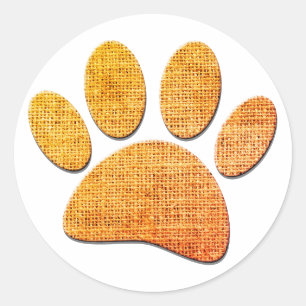 Dog Paw Burlap Aged Print Classic Round Sticker