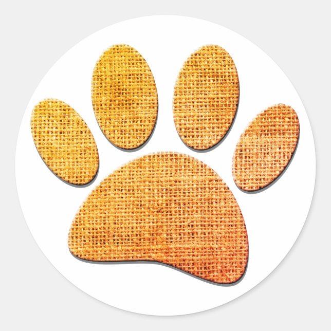 Dog Paw Burlap Aged Print Classic Round Sticker (Front)