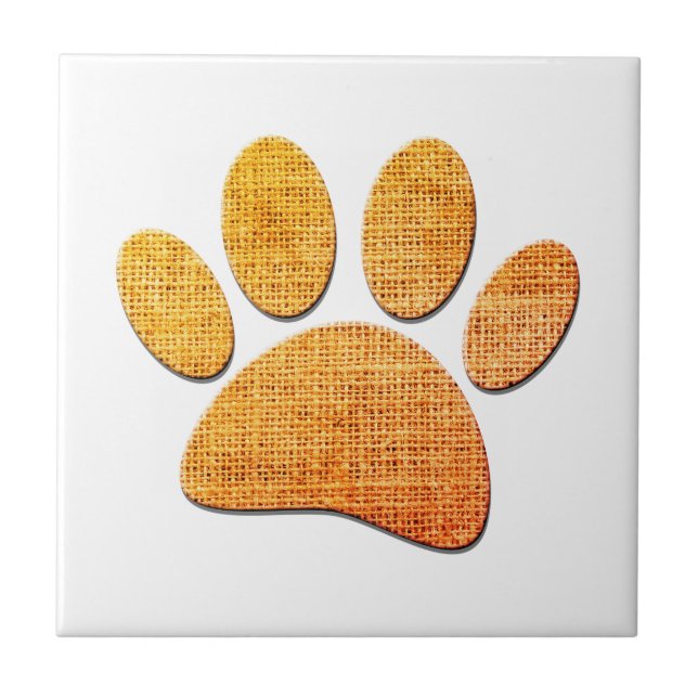 Dog Paw Burlap Aged Print Tile (Front)