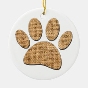 Dog Paw Burlap Print Ceramic Ornament