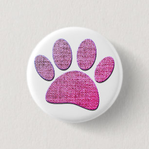 Dog Paw Burlap Print In Pink 1 Inch Round Button
