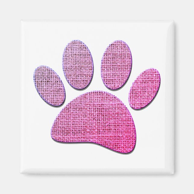 Dog Paw Burlap Print In Pink Magnet (Front)