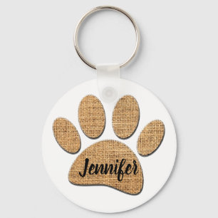 Dog Paw Burlap Print Keychain