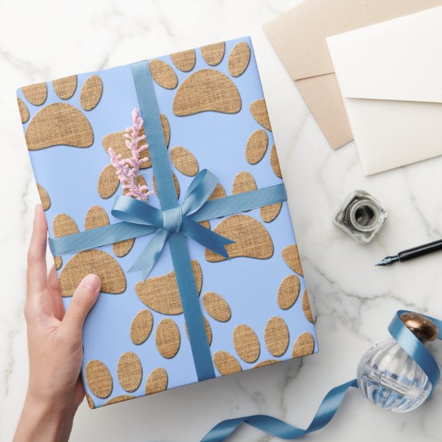 Dog Paw Burlap Print Wrapping Paper (Gifting)