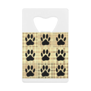 Dog Paw Cartoon Pattern Quilt In Sepia Credit Card Bottle Opener