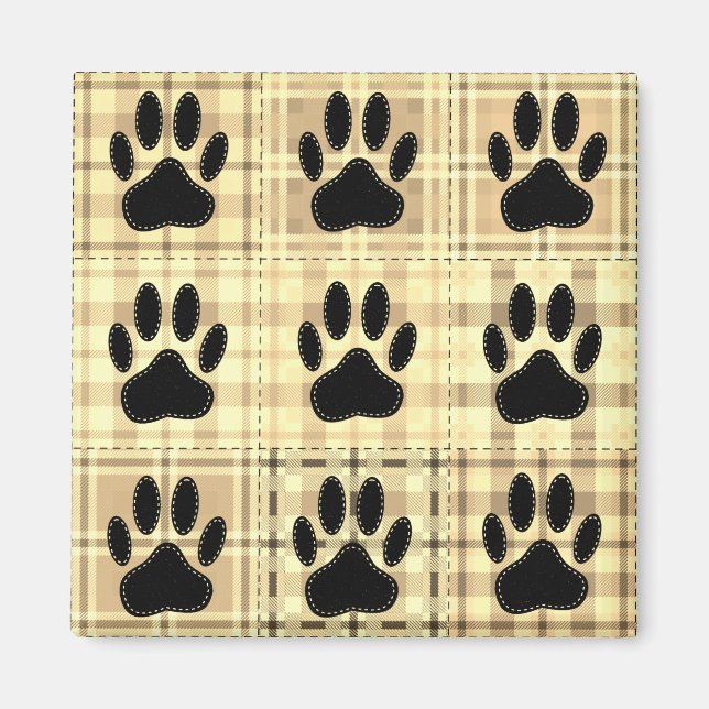 Dog Paw Cartoon Pattern Quilt In Sepia Magnet (Front)