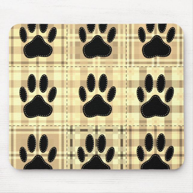 Dog Paw Cartoon Pattern Quilt In Sepia Mouse Pad (Front)
