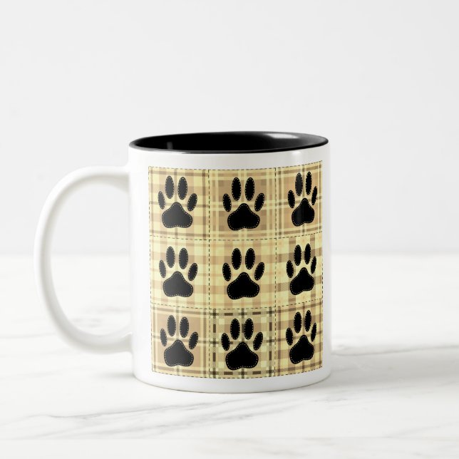 Dog Paw Cartoon Pattern Quilt In Sepia Two-Tone Coffee Mug (Left)