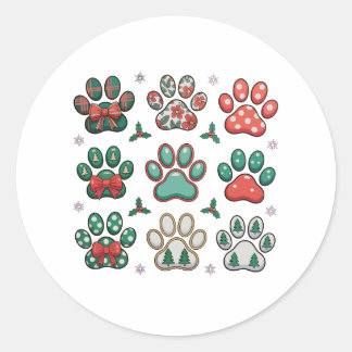 Dog Paw Christmas Coquette Bow Xmas Tree Family Classic Round Sticker