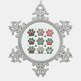 Dog Paw Christmas Coquette Bow Xmas Tree Family Snowflake Pewter Christmas Ornament