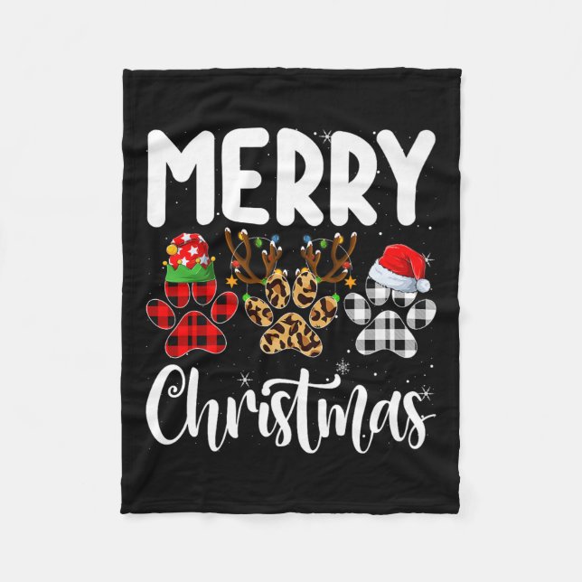 Dog Paw Christmas Elf Reindeer Santa Puppy Dog Lov Fleece Blanket (Front)