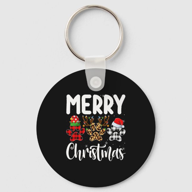 Dog Paw Christmas Elf Reindeer Santa Puppy Dog Lov Keychain (Front)