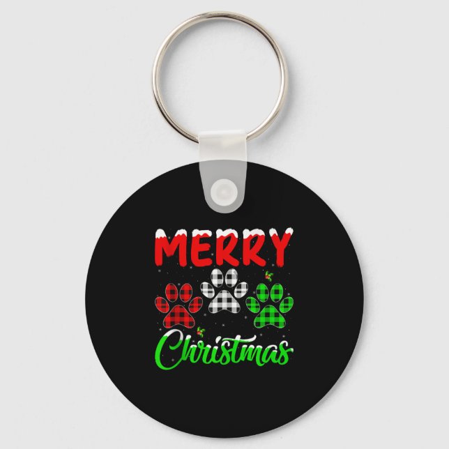 Dog Paw Christmas Pajamas Puppy Dog Lover Xmas Tan Keychain (Front)