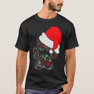 Dog Paw Christmas Pattern Santa Hat Pet  X Mas Paj T-Shirt