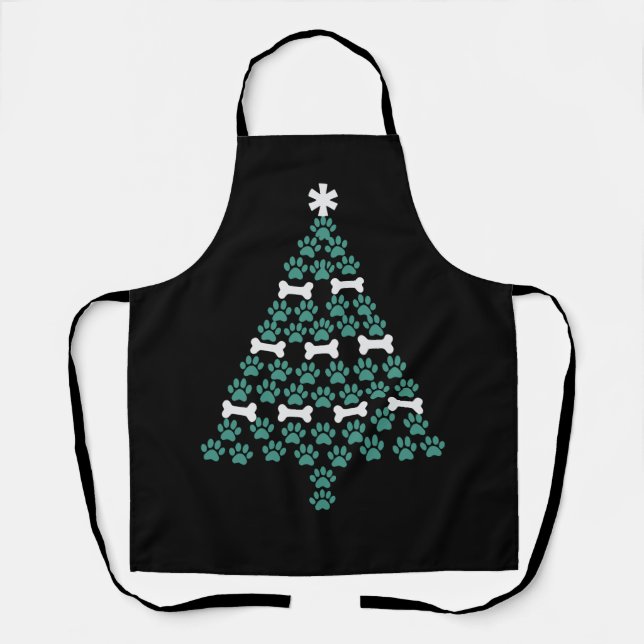 Dog Paw Christmas Tree Cute Xmas Gift Puppy Lover Apron (Front)