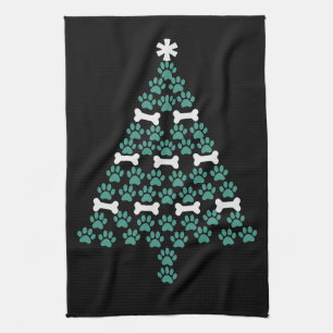 Dog Paw Christmas Tree Cute Xmas Gift Puppy Lover Kitchen Towel