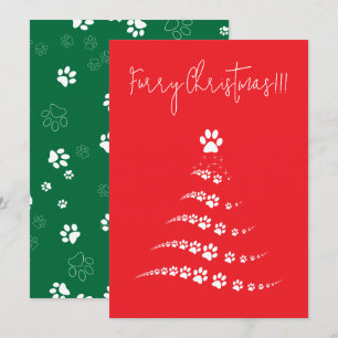 Dog Paw Christmas Tree   Furry Christmas Holiday Card