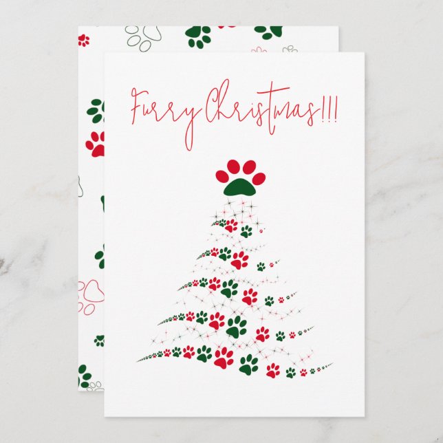 Dog Paw Christmas Tree | Furry Christmas Holiday Card (Front/Back)