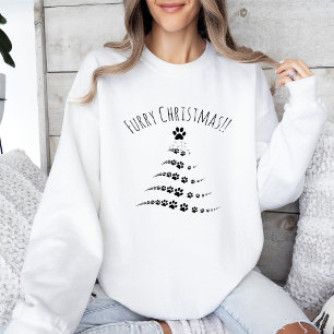 Dog Paw Christmas Tree   Furry Christmas Sweatshirt