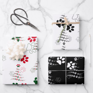 Dog Paw Christmas Tree Pattern Wrapping Paper Sheet