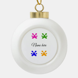 Dog paw colourful pet add name text animal paw ceramic ball christmas ornament