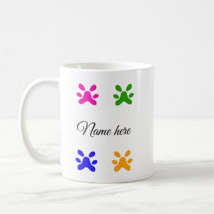 Dog paw colourful pet add name text animal paw coffee mug