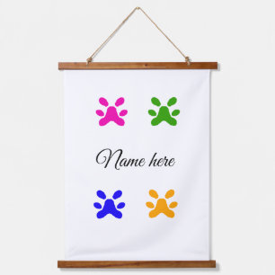 Dog paw colourful pet add name text animal paw hanging tapestry