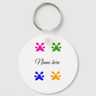 Dog paw colourful pet add name text animal paw keychain