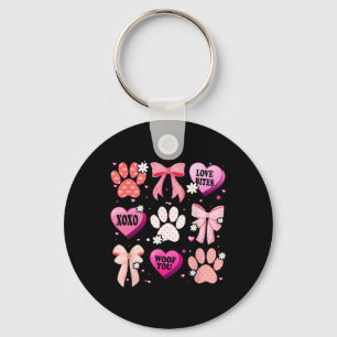 Dog Paw Coquette Bow Heart Valentine Day Dog Lover Keychain