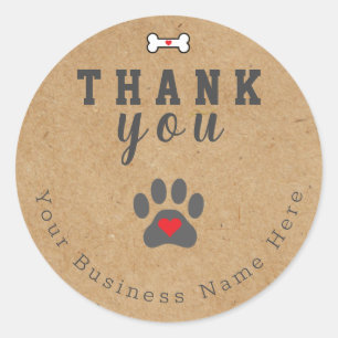 Dog Paw Custom Thank You, Kraft Classic Round Sticker