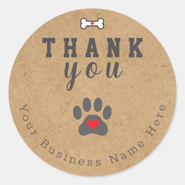 Dog Paw Custom Thank You, Kraft Classic Round Sticker (Front)