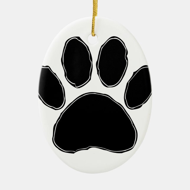 Dog Paw Drawing In Black Ceramic Ornament (Front)