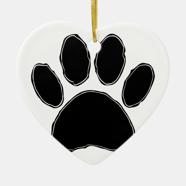 Dog Paw Drawing In Black Ceramic Ornament (Front)