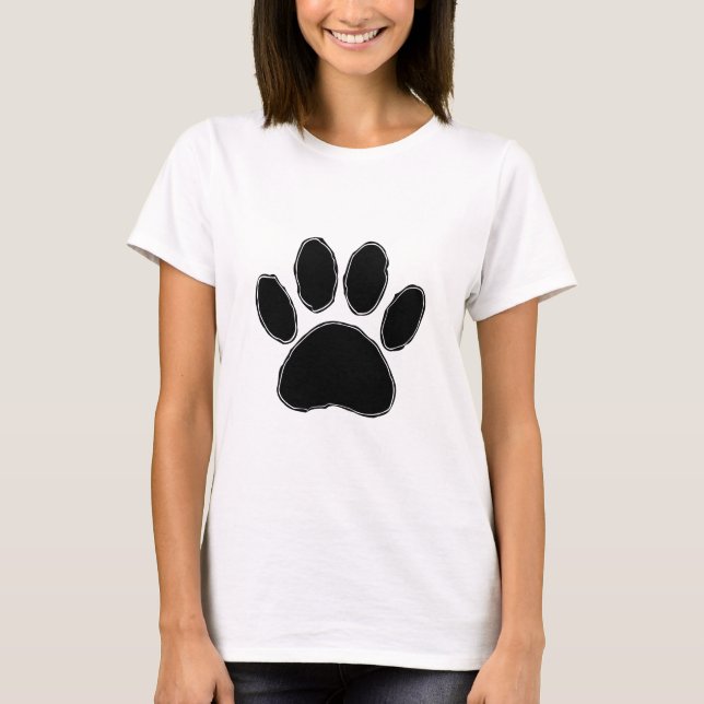 Dog Paw Drawing In Black T-Shirt (Front)