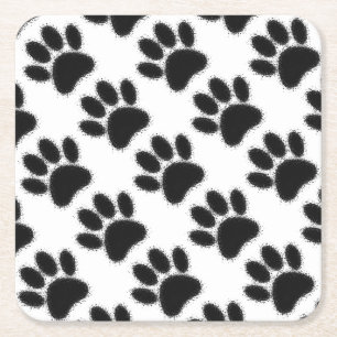 Dog Paw Drawing Square Paper Coaster