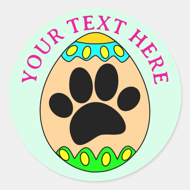 Dog Paw Easter Egg Print Custom Text Classic Round Sticker (Front)