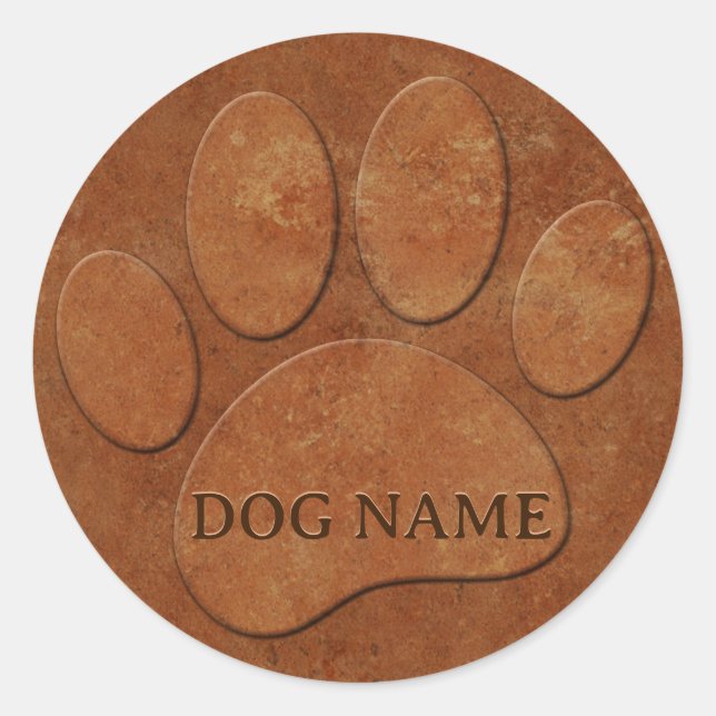 Dog Paw Faux Terracotta Print Classic Round Sticker (Front)