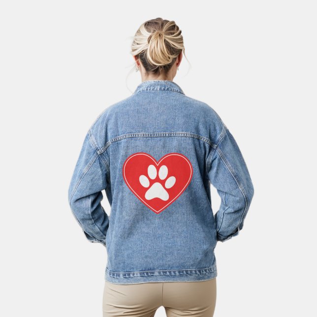 Dog Paw Heart Denim Jacket (Model)