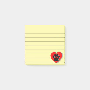 Dog Paw Heart Drawing Lined 3x3 Post-it Notes