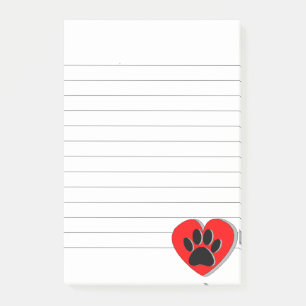 Dog Paw Heart Drawing Lined Post-it Notes