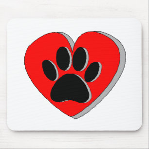 Dog Paw Heart Drawing Mouse Pad
