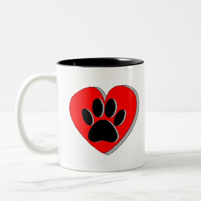 Dog Paw Heart Drawing Two-Tone Coffee Mug (Left)