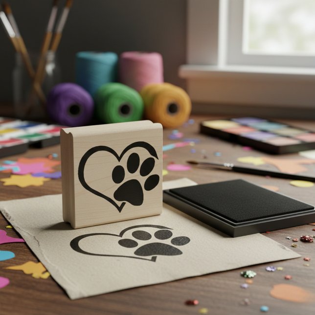 Dog Paw Heart Silhouette Rubber Stamp (Dog Paw Heart Silhouette Rubber Stamp)