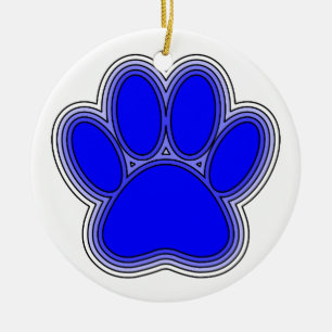 Dog Paw In Blue With Outlines Ceramic Ornament
